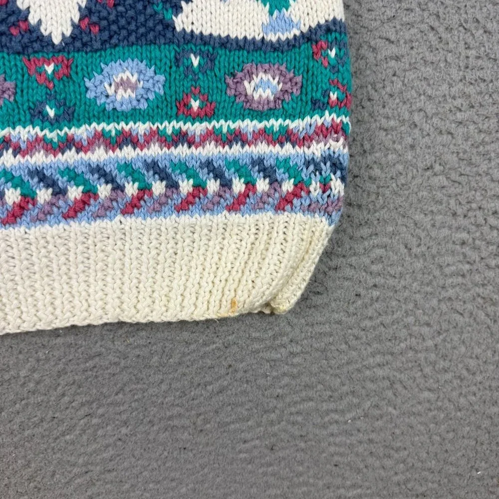 Orvis Sweater Mens Medium Cream Multicolor Geometric Aztec Crewneck Hand Knitted - Picture 8 of 9